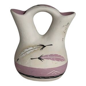 Native American Pottery Wedding Vase Feathers Signed Little Violet Purple #21